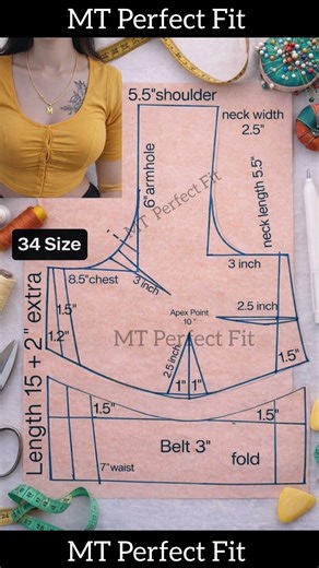 ✨Perfect 34 Size Blouse Drafting | Beginner Friendly #shorts #shortsfeed #youtubeshorts