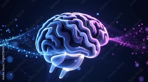 Glowing three dimensional human brain rendering vividly illustrates complex neural network activity representing artificial intelligence data processing cognitive thought patterns and advanced neurosc