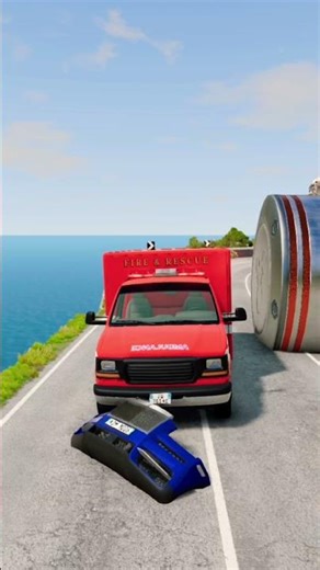 Cars & Ambulance Van vs Giant Pit Bollards BeamNG.drive