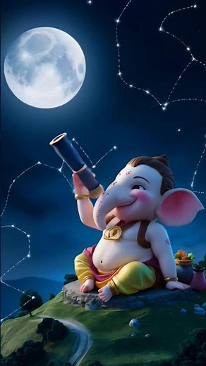 "Divine Ganesha Stargazing with Telescope under Full Moon Night Sky 🌕🔭🌟🐘"