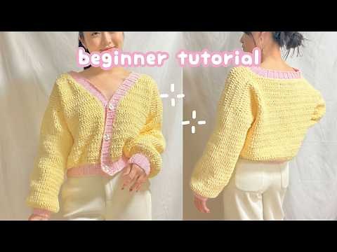 crochet cardigan beginner tutorial☁️ how to crochet cardigan jacket, crochet sweater, easy clothing