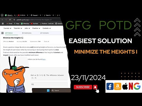 Minimize the Heights I | gfg potd today | POTD | GFG Problem of the Day | C++ |