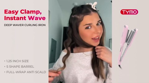 Curling Iron Hair Crimper Waver - TYMO ROVY Beach Waves Curling Wand, Ionic Deep Waver Hair Curler Tool with Ceramic 3 Barrel for Women, Dual Voltage, Anti-Scald, Easy to Use, Pink, 1.25 Inch