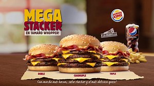 Doble, triple o cuádruple, pedila como vos querés y disfrutala en tamaño Whopper😎 La Mega Stacker llegó para que comas GRANDE, como un Rey👑🤤 | Burger King Paraguay