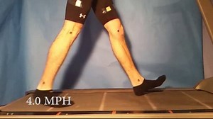 Transition from Slow Walking to Faster Running on Treadmill When an individual transitions from a slow walk to a faster run, their gait kinematics will be quite different depending on their speed of locomotion. The video below demonstrates the sagittal plane kinematics of an individual walking from 0.5 miles per hour (MPH) to running at 12.5 MPH on a treadmill. Note that during all the speeds of walking demonstrated on the video (0.5, 1.0, 2.0, and 4.0 MPH), the individual initially contacts the