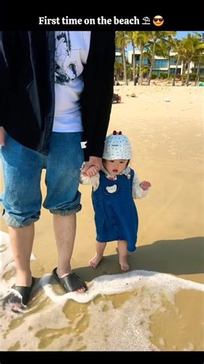 Baby's first steps on the beach ⛱️😎