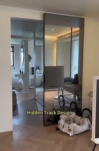 New Design Hidden Track Slide Doors Set Invisible Rail Mirror Glass Sliding Ghost Door System