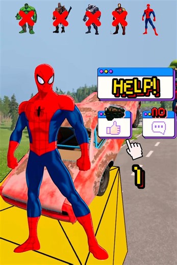 Help spiderman to win car jump challenge #beambeamngdrive #shorts #spiderman #car