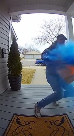 Porch Pirate Panics After Bait Box Explodes in Blue Smoke