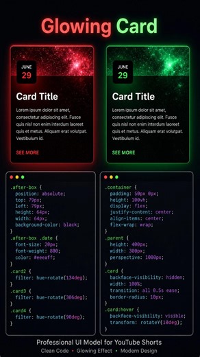 #video #css #htmlcss Glowing Card UI Design🔥HTML CSS Magic #coding #programming #webdesign#frontend