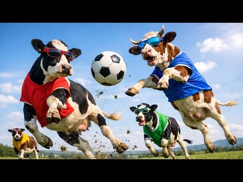 Funny Cows Video | Cows Playing Football in Sunny Field 🐄⚽ | Ultra Realistic 8K Cow Soccer Action