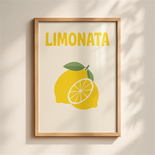 Bright Lemon Print "limonata" - Printable Retro Farmhouse Kitchen Art, Minimalist Modern Decor, Scandinavian Summer Poster, Digital 213 - Etsy