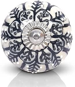Decorative Ceramic Knobs (Set of 24) – Black & White Dresser Knobs for Drawers or Cabinets - Handmade & Hand Painted Cabinet Handles - Drawer Knobs and Pulls for Home, Kitchen, Wardrobe- 1.5” x 1.1”