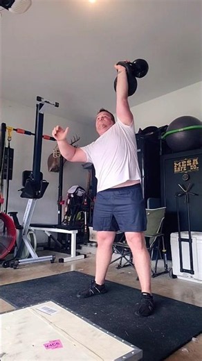 133lbs Double Kettlebell One-Arm Push Press (45lbs+88lbs) #kettlebell #pushpress