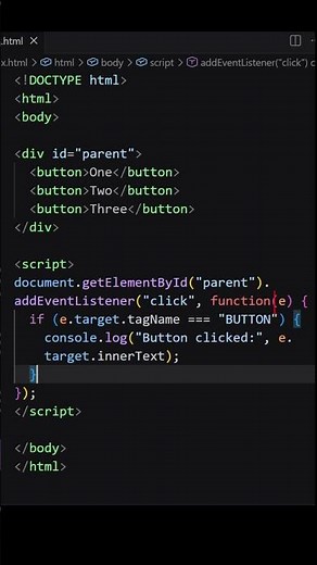 Event Delegation in JavaScript 🔥 | Handle Multiple Elements Easily! #coding #shorts