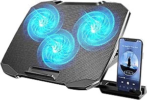 LIANGSTAR Laptop Cooling Pad, Laptop Cooler with 6 Quiet Fans for 12-17 Inch Notebook Gaming Fan Stable Stand, 7 Height & Wind Speed Adjustable, 2 USB Port & Phone Holder (Black)