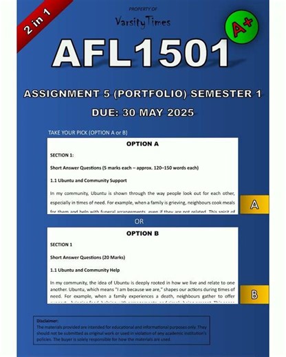 AFL1501 Assignment 5 Portfolio Semester 1 2in1 DUE 30 May 2025