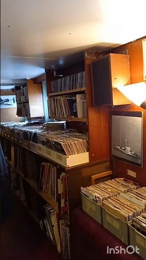 Inside Radio Caroline. The live studio and vinyl collection room. Pirate radio boat. #60s #70s #80s