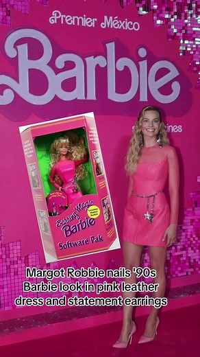 Margot Robbie '90s Barbie Look: Pink Leather Dress & Statement Earrings