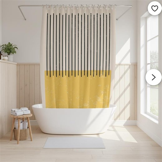 Mustard Yellow Black Striped Shower Curtain Beige Abstract Geometric Modern Bathroom Decor Waterproof - Etsy
