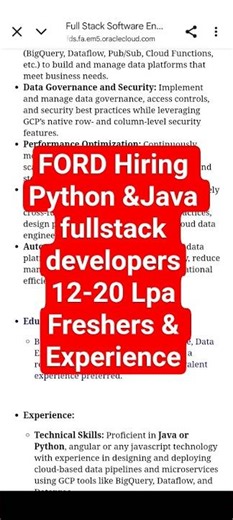Ford Hiring Java&PYTHON fullstack developers # Bangalore 12-29Lpa