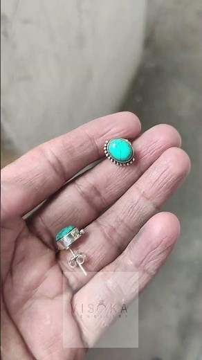 Turquoise Stud Earrings | Real Crystal Jewelry | 925 Sterling Silver Oxidized Earrings