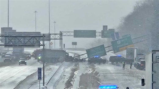 Highway sign falls along Ohio interstate after crash involving semi