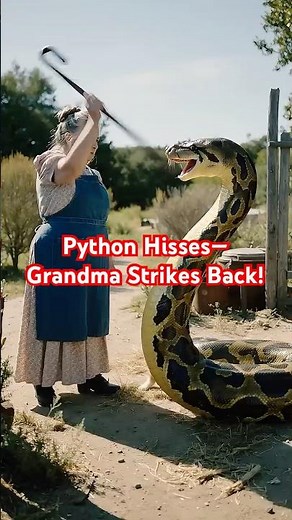 A python hisses at grandma—but she chases it away with her cane!