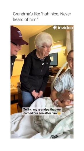 ILL HUMORS on Instagram: "This video captures an intergenerational interaction between a mother, her newborn, and her grandparents in a clinical setting. (via:tt/ olivia_strid3) The Subject A woman holding a newborn infant in a hospital bed communicates with an elderly couple, identified as the baby’s great-grandparents. The Mechanism The mother utilizes verbal announcement to reveal the infant’s name: Thomas Lloyd Strid. This linguistic choice functions as a tribute, specifically incorporating 