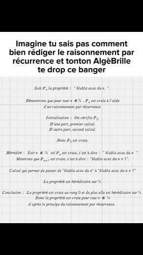 AlgèBrille | Raisonnement par récurrence pour les Nuls 🤓☝️. La rédaction propre du raisonnement par récurrence n'est pas souvent vue en détail. En... | Instagram
