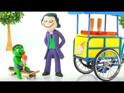 Baby Hulk Buys Ice Creams w/ Joker Play Doh Cartoons Stop Motion Animations