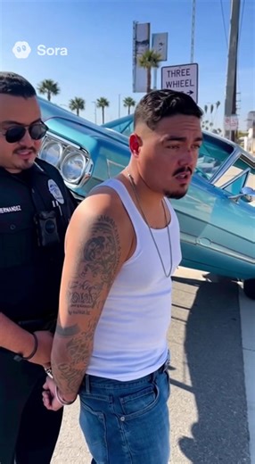 LAPD officer arresting a Lowrider driver for not using the three wheel motion lane to turn #lapd #policeofficer #cholo #lowrider #impala