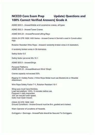 NCCCO Core Exam Prep Update Questions and 100 Correct Verified Answers Grade A1426 new video