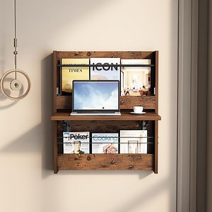 Wall Mounted Desk, Folding Wall Table,Floating Laptop Computer Desk,Space-Saving Wall Desk, Wall Mounted Folding Desk Table for Study,Brown