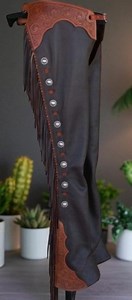 Western Black Leather Chaps With Brown Tooled Accents & Silver Conchos – Cowboy Rodeo Gear - Etsy Canada