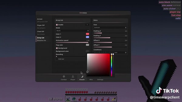 Timewarp client showcase part 9. Last part #minecraftpvp #ghostclient #hypixelbedwars #showcase #primordial