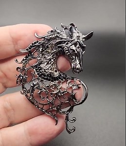Horse Brooch Whimsical Openwork Rhinestone Brooch Animal Black Stones Dark Metal - Etsy