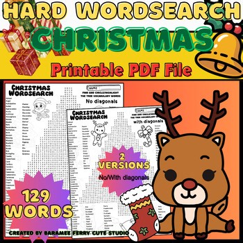 Hard Christmas Word Search Puzzle | 129 Words | 2 Difficulty Levels | Printable