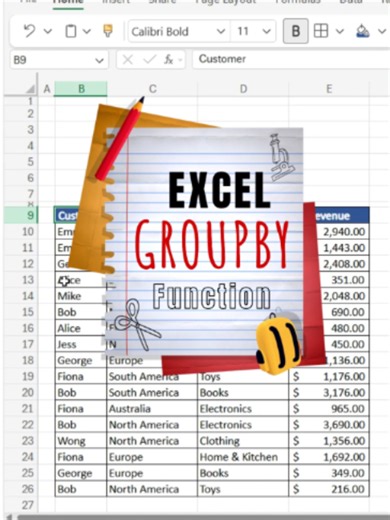 Excel's New Formula Replaces Pivot Tables? 📈 #dataanalytics #exceltutorial #learnontiktok #businesstips #tech #corporatetok #9to5 #excelhack #worksmart #officehumor #exceltips #officehacks #corporatelife #microsoftexcel #productivity Step-by-step breakdown of the new GROUPBY function in Excel. It builds a clean, grouped revenue summary in under 60 seconds. Would you use this instead of a pivot table?