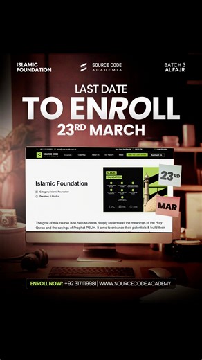 This course trains Muslim boys and girls to understand Islam deeply, speak with clarity, and defend their views with direct Qur’an references—with purpose, competence, and conviction. Join Islamic Foundation (Batch 3: Al-Fajr) and rebuild clarity from the roots. 📞 Enroll Now: 92 3171119981 | 🌐 sourcecode.academy #IslamicFoundation #AlFajr #Ummah #Unity #sourcecodeacademia | Source Code - Raise The Standards Of Thinking