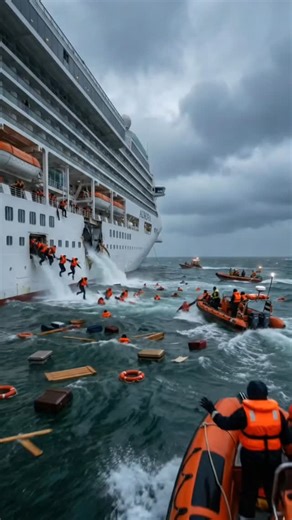Realistic AI Videos | Paid Collabs | Ultra-realistic cinematic animation of a massive white cruise ship slowly sinking in the stormy open sea. The ship is heavily tilted as... | Instagram