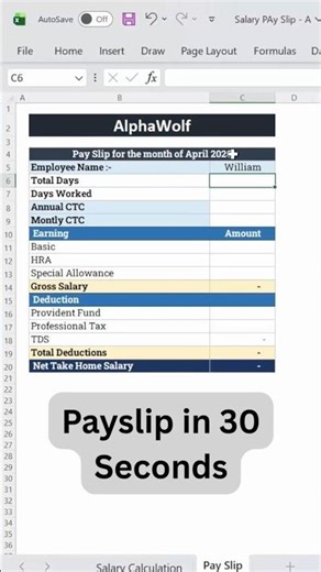 1 Formula Payslip in Excel 😳🔥 (No Manual Work!) #excel #exceltips #payroll #shorts