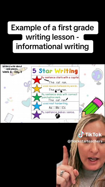 This is a daily writing lesson in first grade (week 6, day 3) from our informational writing unit. At this point in the year our 1st graders have already learned narrative writing and we’re near the end of our informational unit. This lesson would take about 20 minutes or so and then we give them one 15-20 rotation to complete the independent writing activity. Today’s assignment was to write an informational paragraph about their home. #greenscreenvideo #firstgradewriting #writingprompts #teache