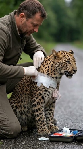 He helped an injured leopard recover, then released it back #wildlife #kindness #shorts
