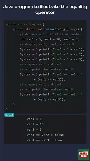 👩‍💻 Java program to illustrate the equality operator