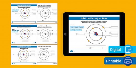 Sixth Grade Label the Parts of an Atom Differentiated Worksheet