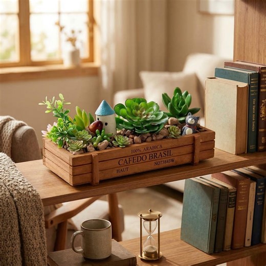 Rustic Wooden Flower Planter Box | Farmhouse Herb Planter Pot | Vintage Wood Succulent Box | Coffee Table Decor Planter