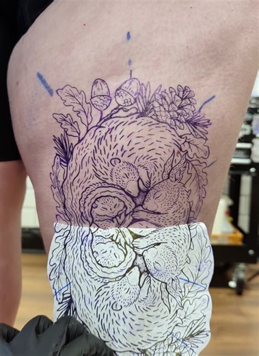 Sleepy Woodland Animal Tattoo Design for Autumn Lovers