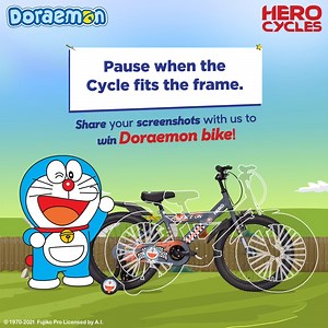 The Doraemon Bicycle is just a few clicks away! Take a screenshot right when the bicycle fits perfectly inside the frame, share it as a story/post and tag us. One lucky winner will stand a chance to win the all-new Doraemon Cycle. Participate now! #MakeEverydayFuntastic Know more: https://bit.ly/3nVHsU5 #ContestAlert | Hero Cycles