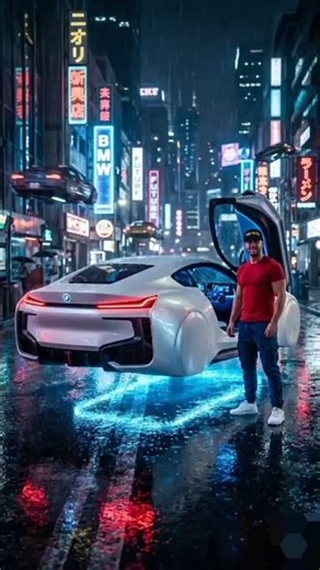 Pearl White BMW in Rainy Neon City | Cinematic Night Drive 4K